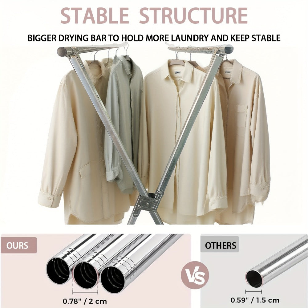 Clothes Drying Rack Foldable with Extendable Rod & Windproof Hooks ¡ª Space-Saving High-Capacity Metal Laundry Rack for Indoor, Outdoor, Balcony & Laundry Room | Multiple Sizes