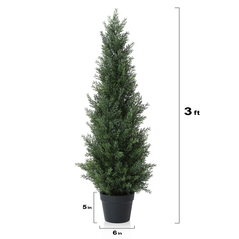 Artificial Topiary Cedar Tree Outdoor Indoor UV Resistant Fake Potted Plant Faux Pine Shrub Front Porch Patio Home Office Decor 3ft 4ft 5ft 1pc 2pcs