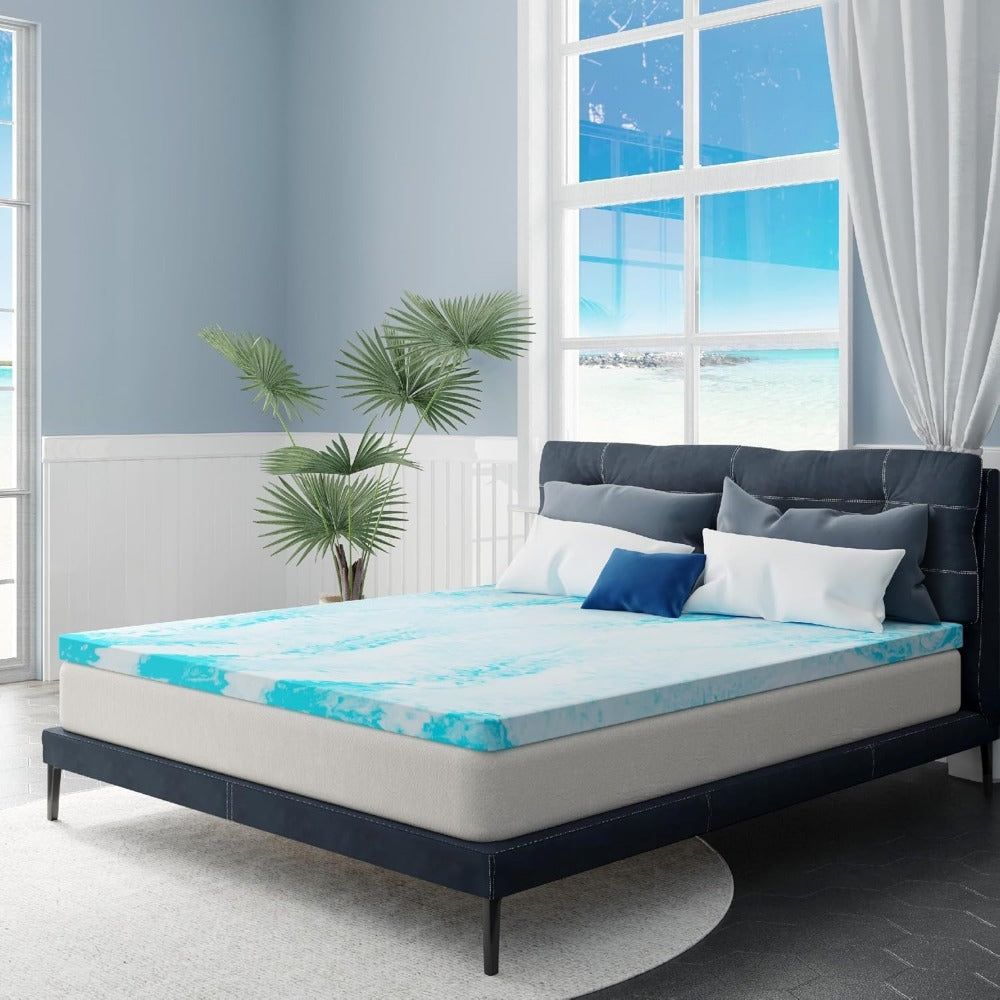 Cooling Gel Swirl Mattress Breathable Lightweight Comfort Foam Bed - Twin Full Queen King + Ergonomic Foam Neck Support Pillow - Choose Mattress Thickness 2in 3in or Gray Pillow Separately or Combined