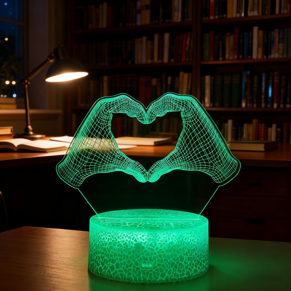 3D Heart Hands LED Night Light 16 Color Changing Optical Illusion Lamp Touch Remote Control Dimmable Bedside Table Lamp for Bedroom Valentine Gift Birthday Housewarming