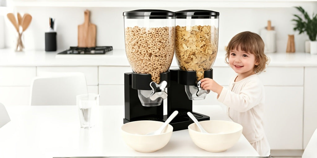 Dry Food Dispenser & Candy Organizer with Spoon Bowl Lid ¨C Countertop Snack Container for Pantry Kitchen 17.5 Oz