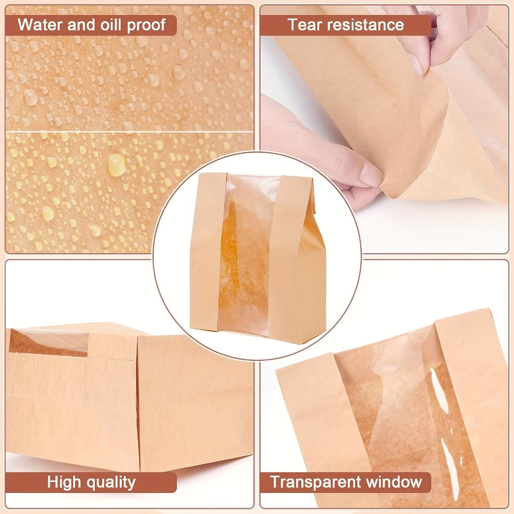 Bread Bags 100pcs Paper with Window 50% Thicker 13.7x8.2x3.7in Sourdough Homemade Bread Bakery Bags for Storage Bread Cookies Snacks with 100 Cute Sealing Stickers