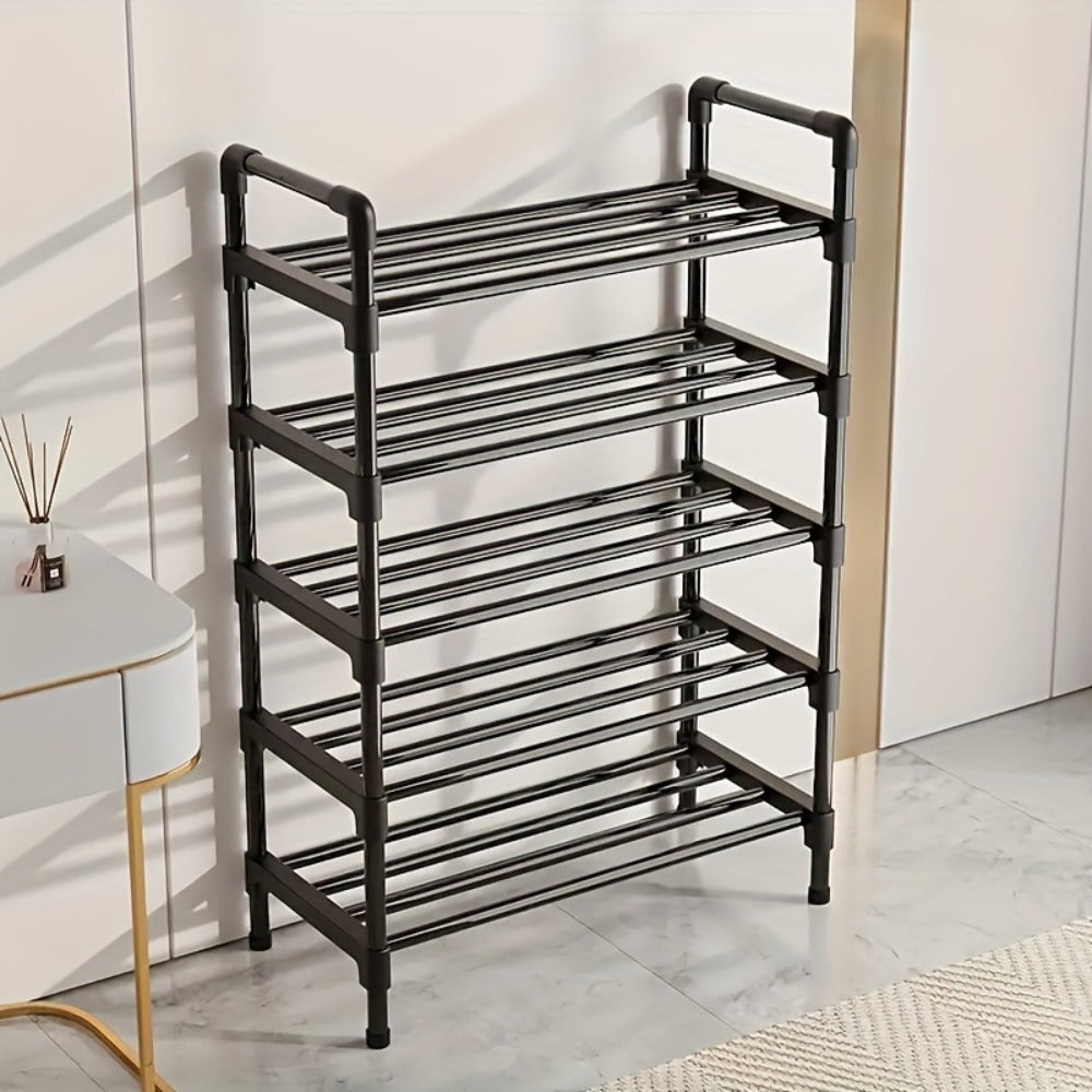 Shoe Rack Multi-Layer Space Saving - 3 to 8 Tier Shoe Storage Stand Organizer for Entryway Bedroom Closet Corridor, Stackable Shoe Shelf for Doorway, Black 23.62 Inch Wide