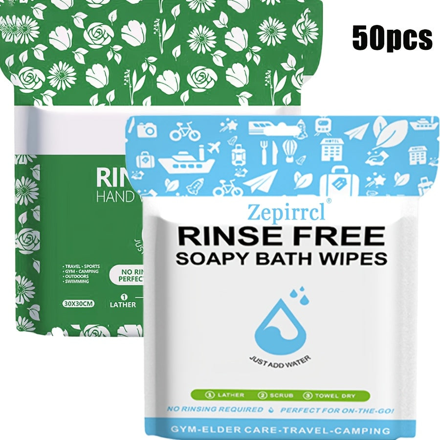 Disposable No-Rinse Foaming Bath Towels - Large 11.81¡± Body Wipes, Wet & Wipe Cleansing Cloths for Elderly Care, Camping, Post-Surgery, Fitness & Travel, Bulk 50/100/200 Pack, No Shower Needed