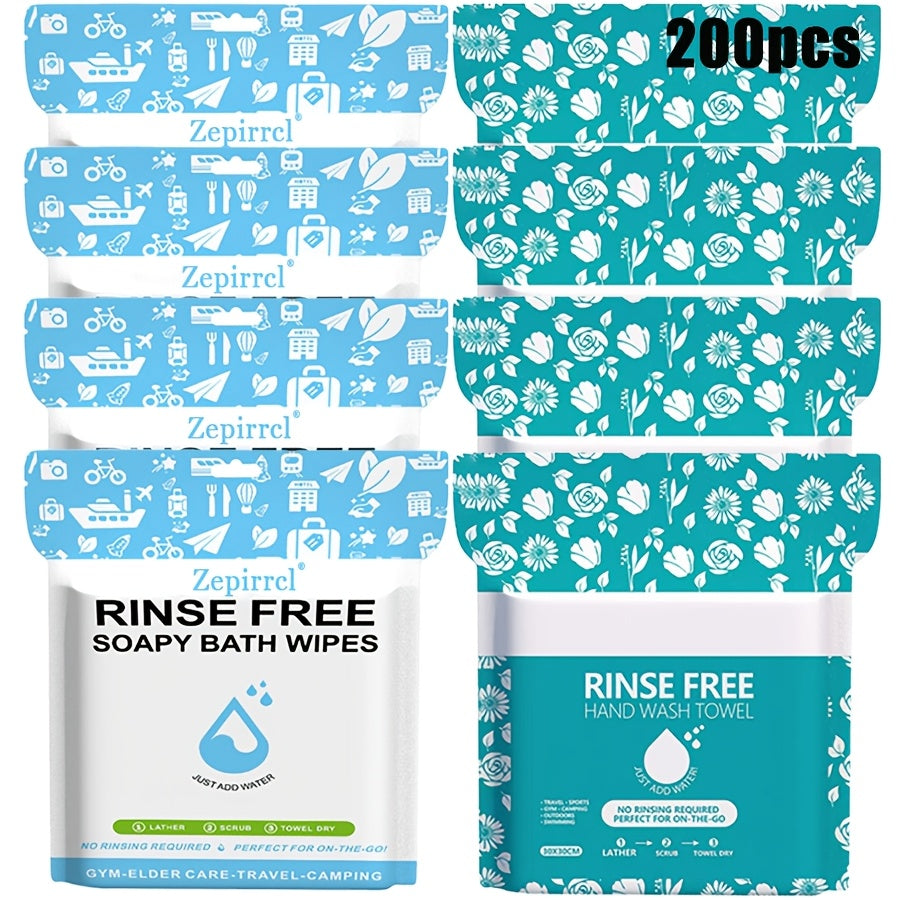 Disposable No-Rinse Foaming Bath Towels - Large 11.81¡± Body Wipes, Wet & Wipe Cleansing Cloths for Elderly Care, Camping, Post-Surgery, Fitness & Travel, Bulk 50/100/200 Pack, No Shower Needed