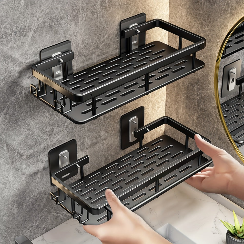 Shower Caddy Wall Mounted Stainless Steel 2-Pack - Rust-Resistant 2-Tier Bathroom Shelf Organizer, Corner Storage Rack for Shower Bathtub Accessories, Space-Saving Bathroom Caddy - Black & Silver