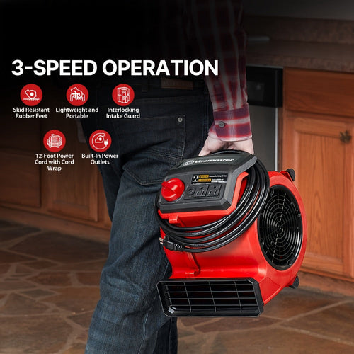 Air Mover Floor Dryer 550 CFM Portable Carpet Blower Fan for Water Damage Restoration Drying Cooling Floors Carpets Walls Remote Control and Manual Options