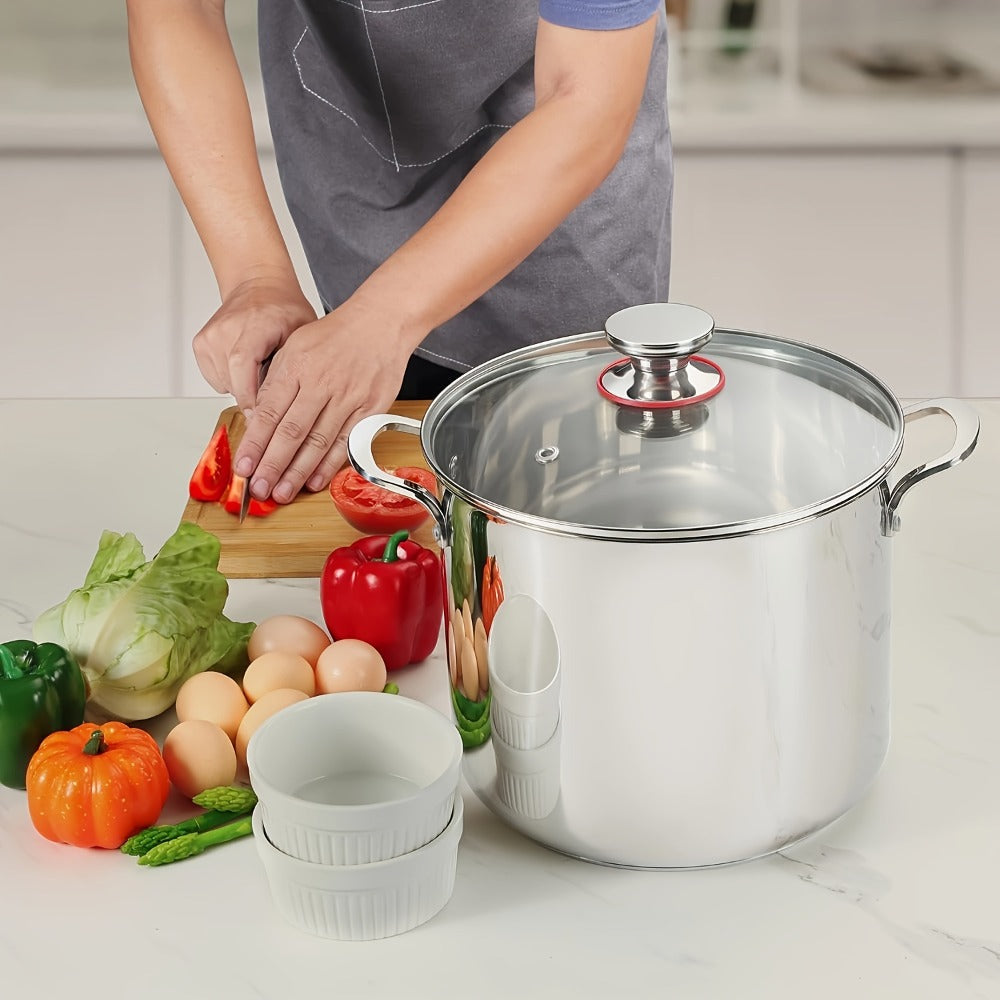 304 Stainless Steel Cookware Set with Golden Handles, 1/10/15pcs Deep Thick Soup Pot & Pan Set for Induction & Gas Stoves, Outdoor Camping & Kitchen Cooking, Pink, Silver & Orange