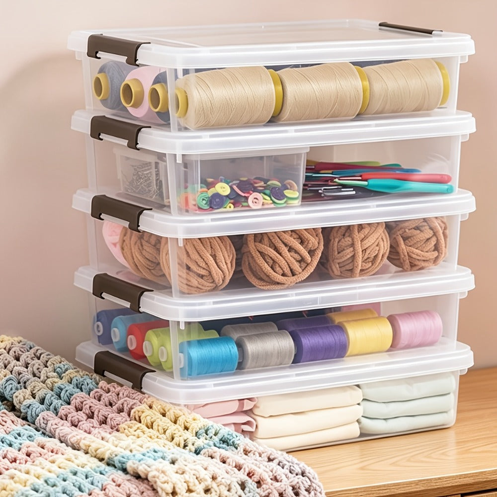 Clear Plastic Storage Boxes with Lids Set of 5 Stackable Organizer Bins for Craft Supplies Beads Sewing Art Office Home 13.58x10.16x2.87in