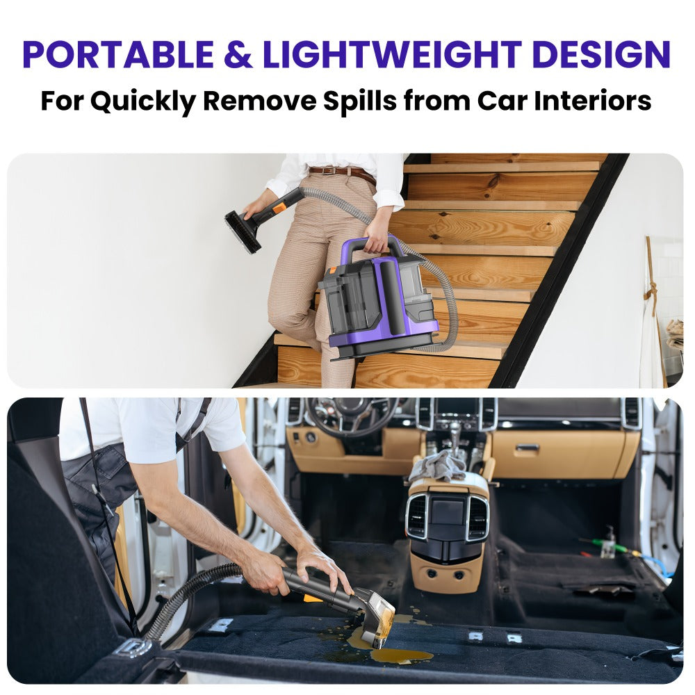 Portable Carpet Cleaner Deep Cleaning Machine with Dual Brushes Powerful Spray for Upholstery Stairs Car Seats Tough Stain Removal