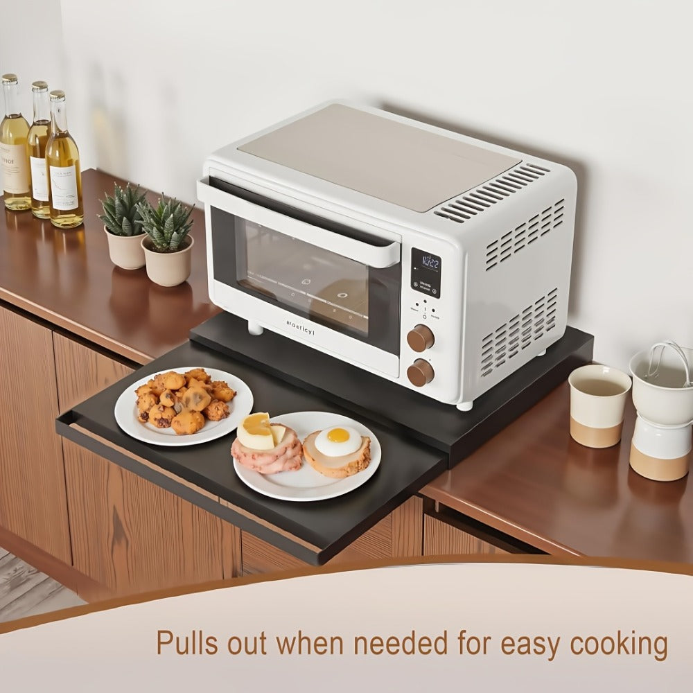 Microwave Stand Countertop Organizer Adjustable Metal Pull-Out Rack Shelf Space Saving Kitchen Storage for Microwave Oven Air Fryer Rice Cooker Coffee Station Toaster Appliances Black White 1 or 2 Piece