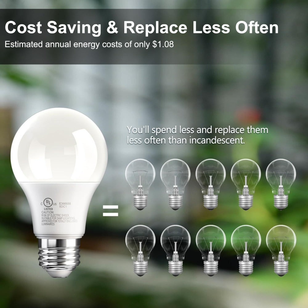 A19 LED Light Bulbs 60 Watt Equivalent, 5000K Daylight White E26 Base, 800 Lumens 9W Energy Efficient Bulb, 80+ CRI 15000 Hours Long Life, Standard LED Bulbs for Bedroom Living Room Office