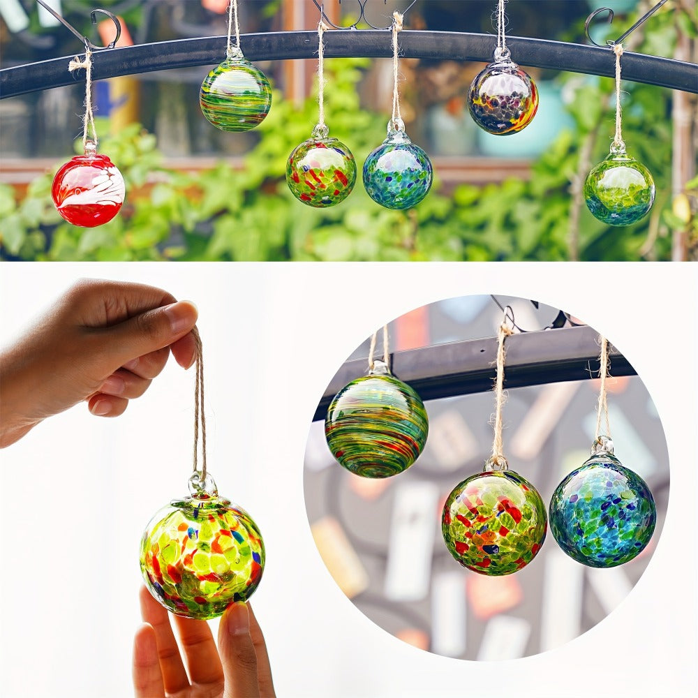 Hand Blown Glass Christmas Ornaments Set of 6 - Multicolor Hanging Ball Decorations for Christmas Tree Home Window Garden Patio - Witch Gazing Balls Gift for Mom Wife Women Friends
