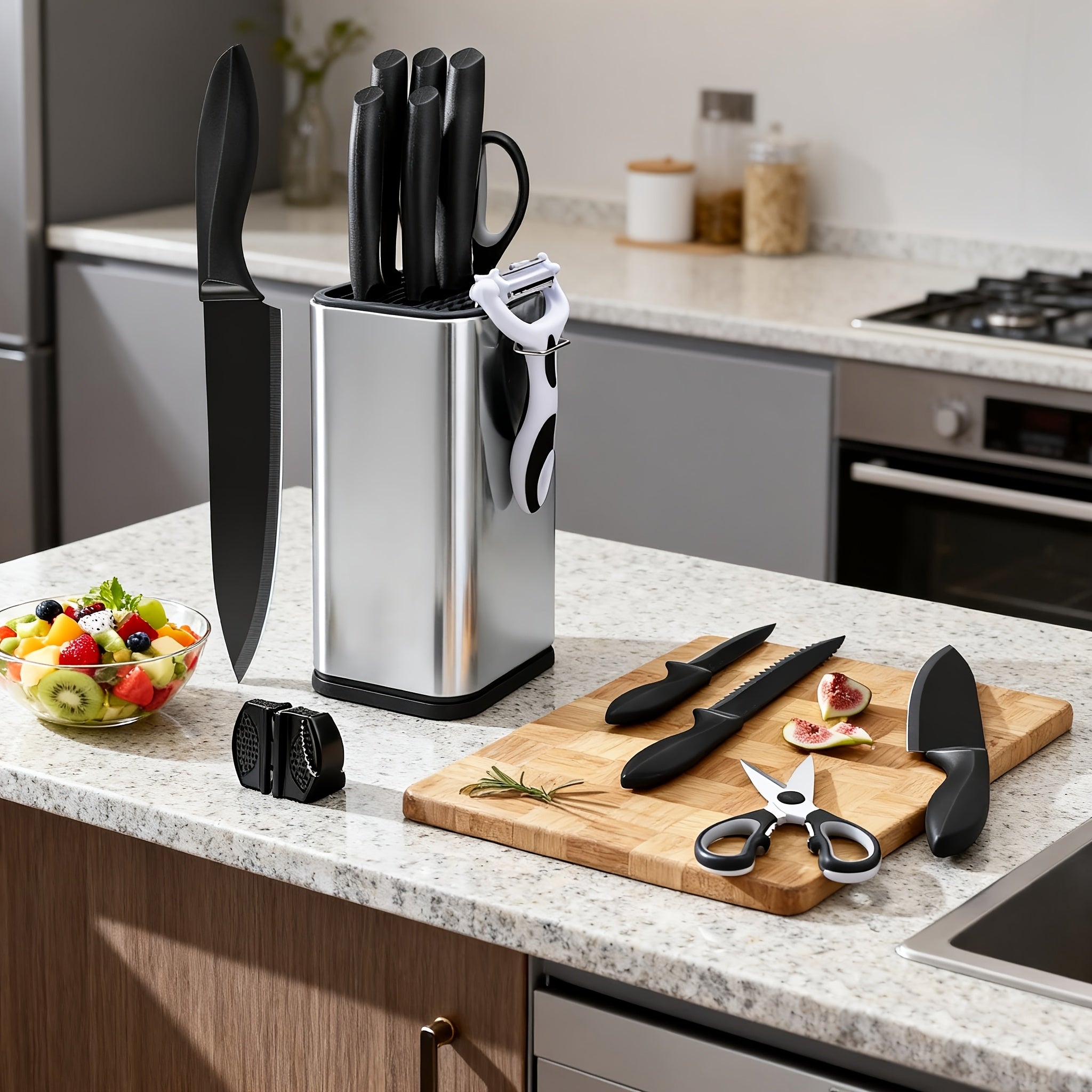 Stainless Steel Kitchen Knife Set Chef Knife Damascus Black Knife Block