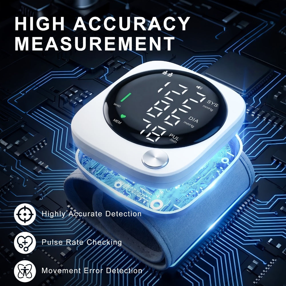 Wrist Blood Pressure Monitor with LCD Screen, Arrhythmia Alarm & Voice Playback ¨C Adjustable Cuff, USB Charging, Gift for Family