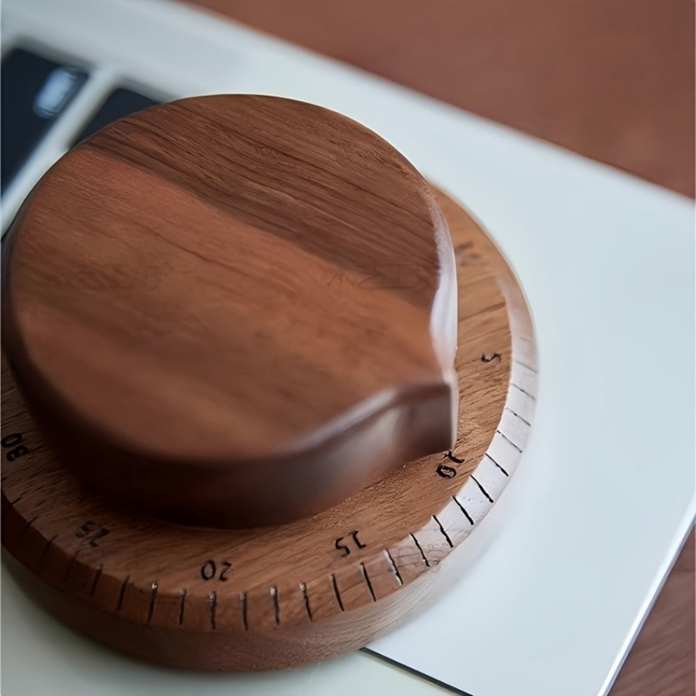 Mechanical Kitchen Timer with Loud Alarm - Black Walnut Wood Cooking Timer, 100% Battery-Free Desktop Timer for Cooking, Baking & Study