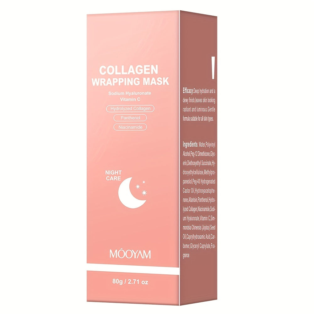 Collagen Night Mask Korean Skincare ¨C Gel Face Mask with Applicator Brush, Hydrolyzed Collagen, Niacinamide, Vitamin C & Hyaluronate for Hydration & Plumping, Paraben-Free, 80g (MOOYAM)