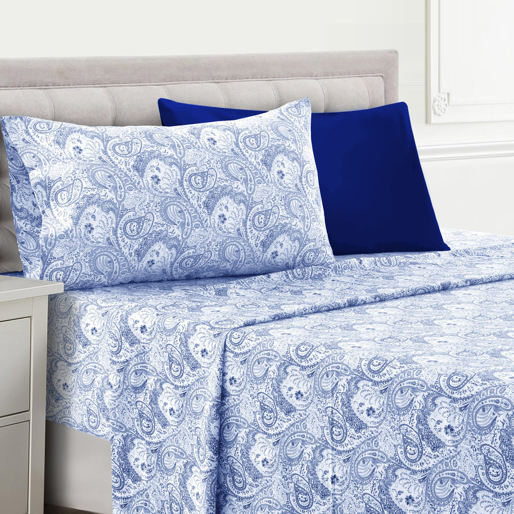 Paisley Bed Sheet Set 4 6 Piece 100% Brushed Microfiber Deep Pocket Fitted Sheet Soft Wrinkle Free Cooling Breathable Twin Full Queen King Cal King