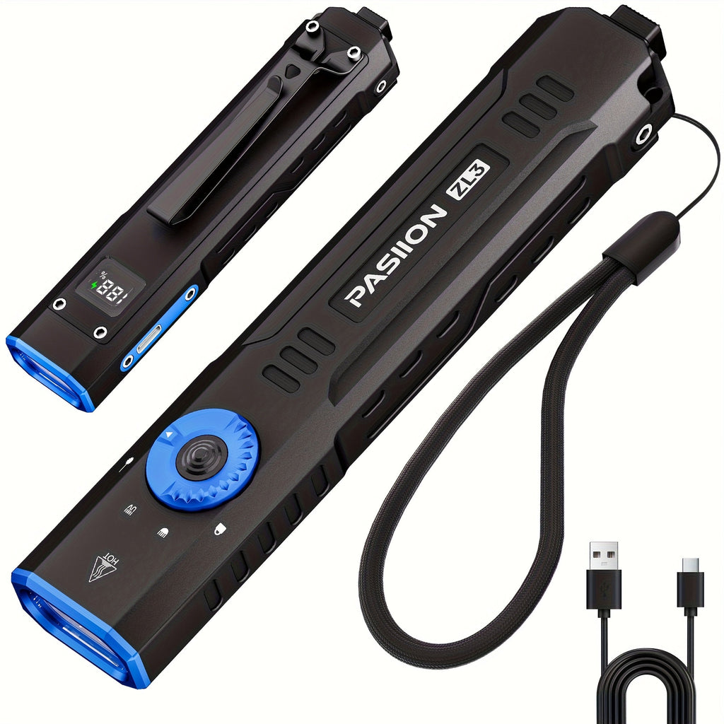 Tactical Flashlight Green Laser UV 3-in-1 | 1500 Lumen Slim EDC Multi-Function Light with White Light + UV365 Ultraviolet + Green Laser Beam | USB Rechargeable for Home Outdoor Daily Use
