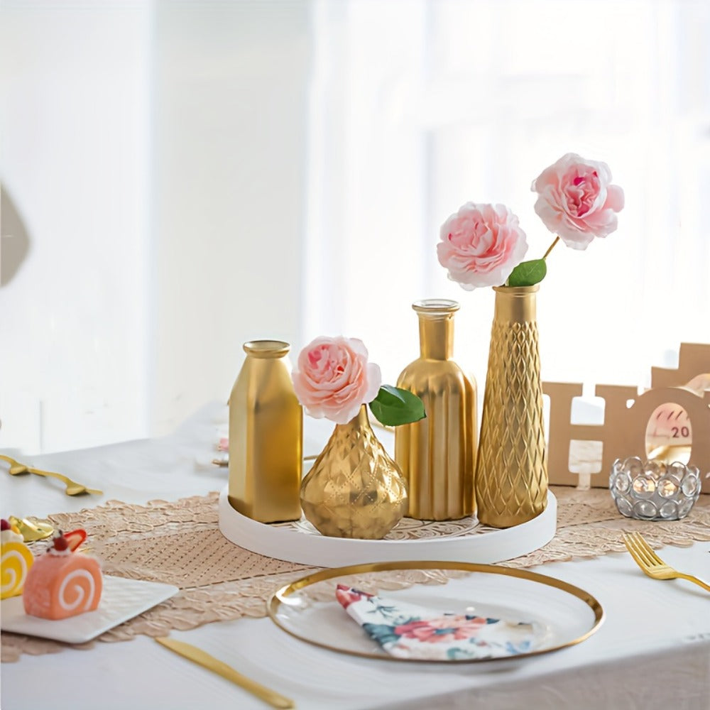 Golden Glass Vase Art Deco Cylindrical Flower Vase, Gold Electroplated Finish, Holds Water, Table Centerpiece for Living Room, Kitchen, Bedroom, Bathroom, Holiday Decor