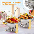 Stainless Steel Chafing Dish Set Buffet Warmer with Food Trays Water Trays Fuel Holders Mirror Finish Gold Handles Commercial Catering Buffet Server