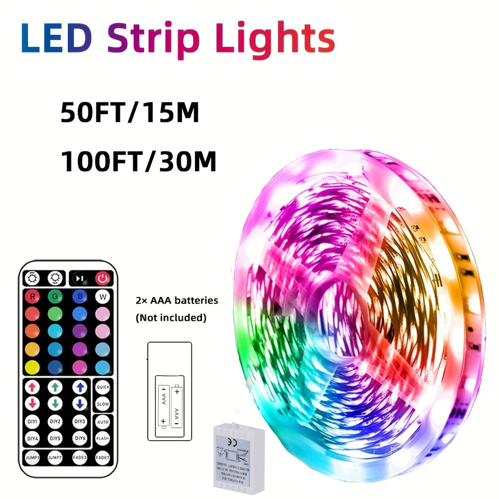 RGB LED Strip Lights 50ft/100ft ¨C Color Changing Tape Light with 44-Key Remote, 20 Colors & 8 Modes, Easy Install, for Bedroom, Living Room, Kitchen, Bar, Wedding & Party Decoration