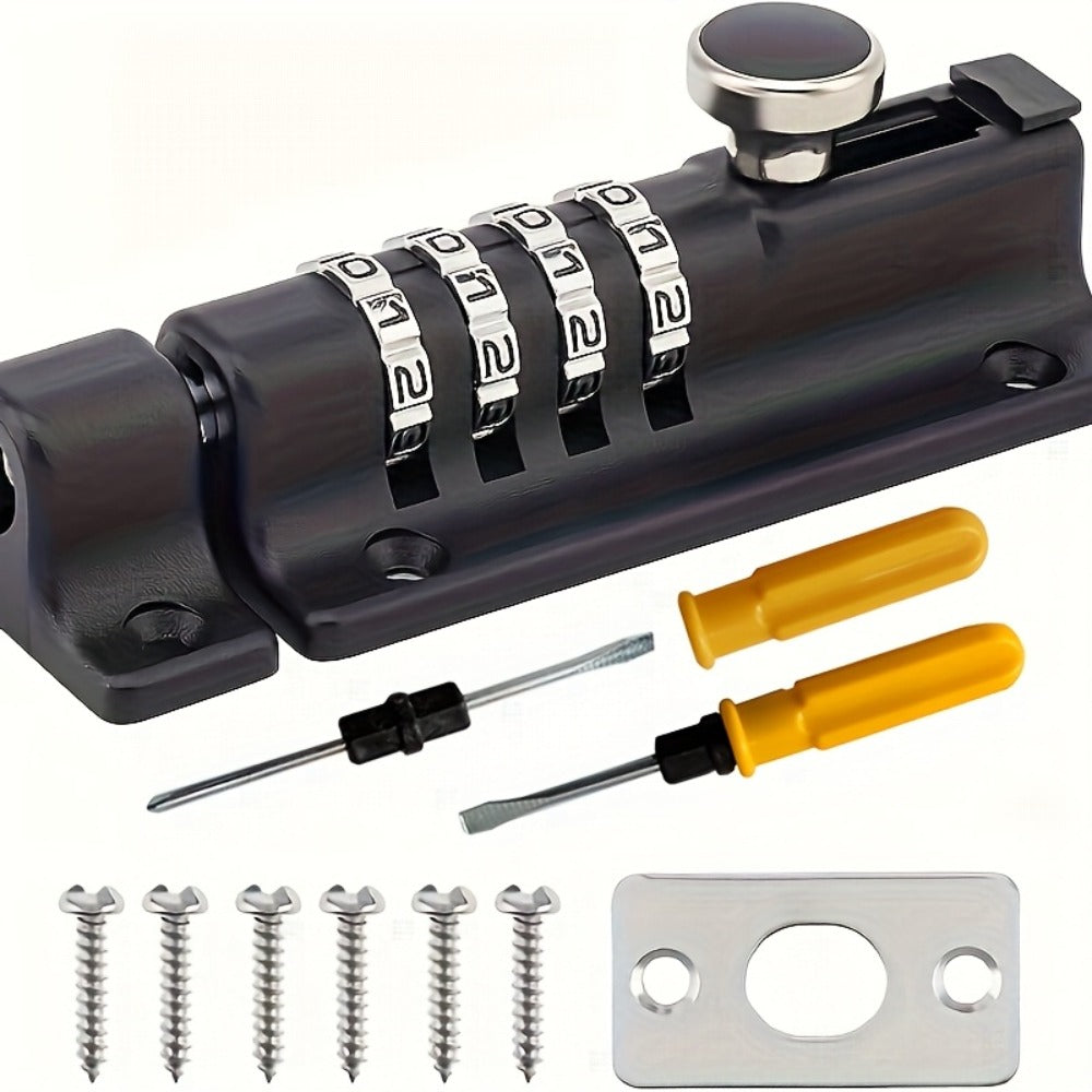 Combination Bolt Lock 4-Digit Heavy Duty Zinc Alloy Sliding Security Lock ¨C Keyless Door Bolt with Screwdriver Set for Shed Gate Fence & Outdoor Doors, Black