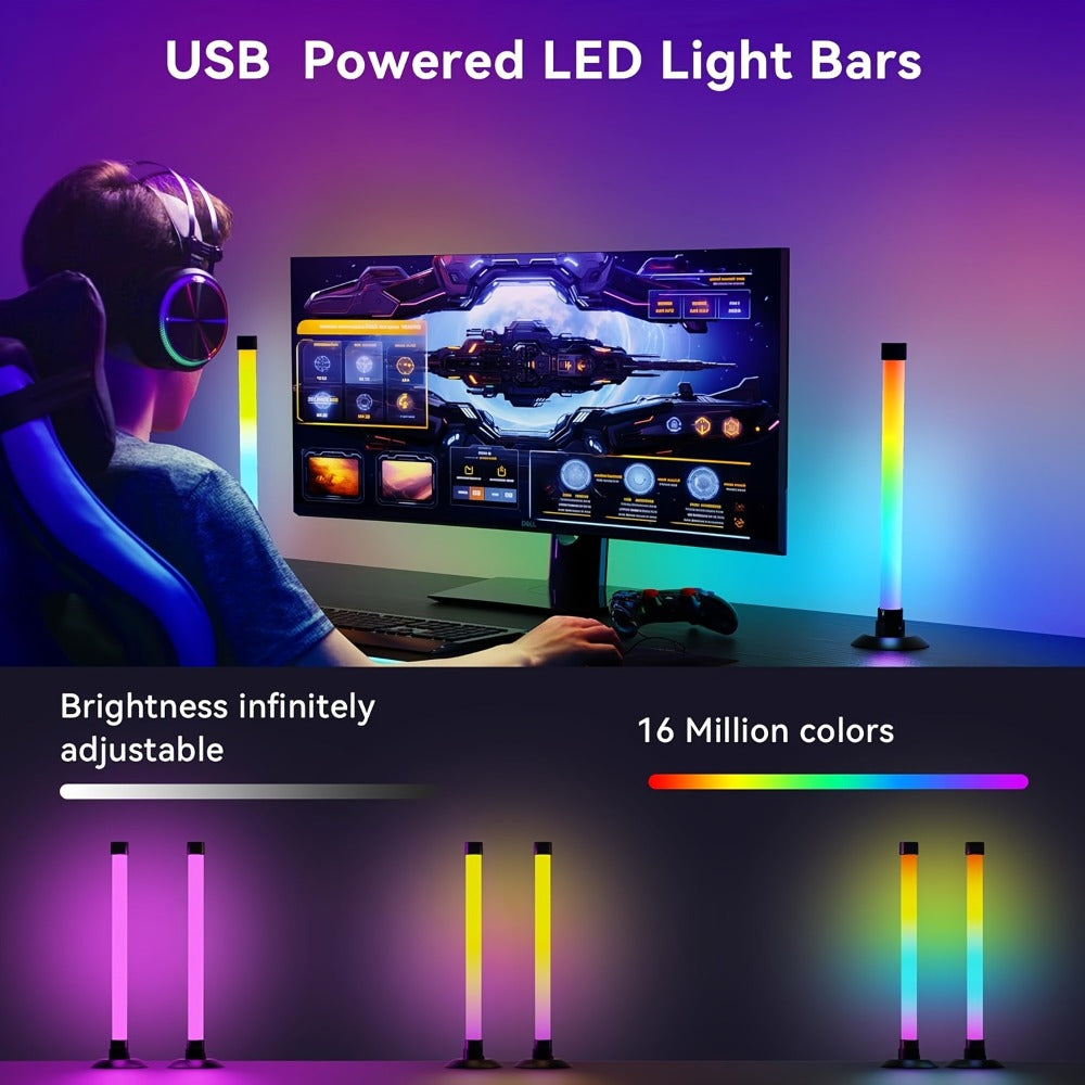 RGBIC LED Light Bar Music Sync RGB Ambient Lighting USB Powered 64+ Modes 16 Million Colors App Remote Control Desktop TV Backlight Mood Lamp Room Decor Night Light 2pcs