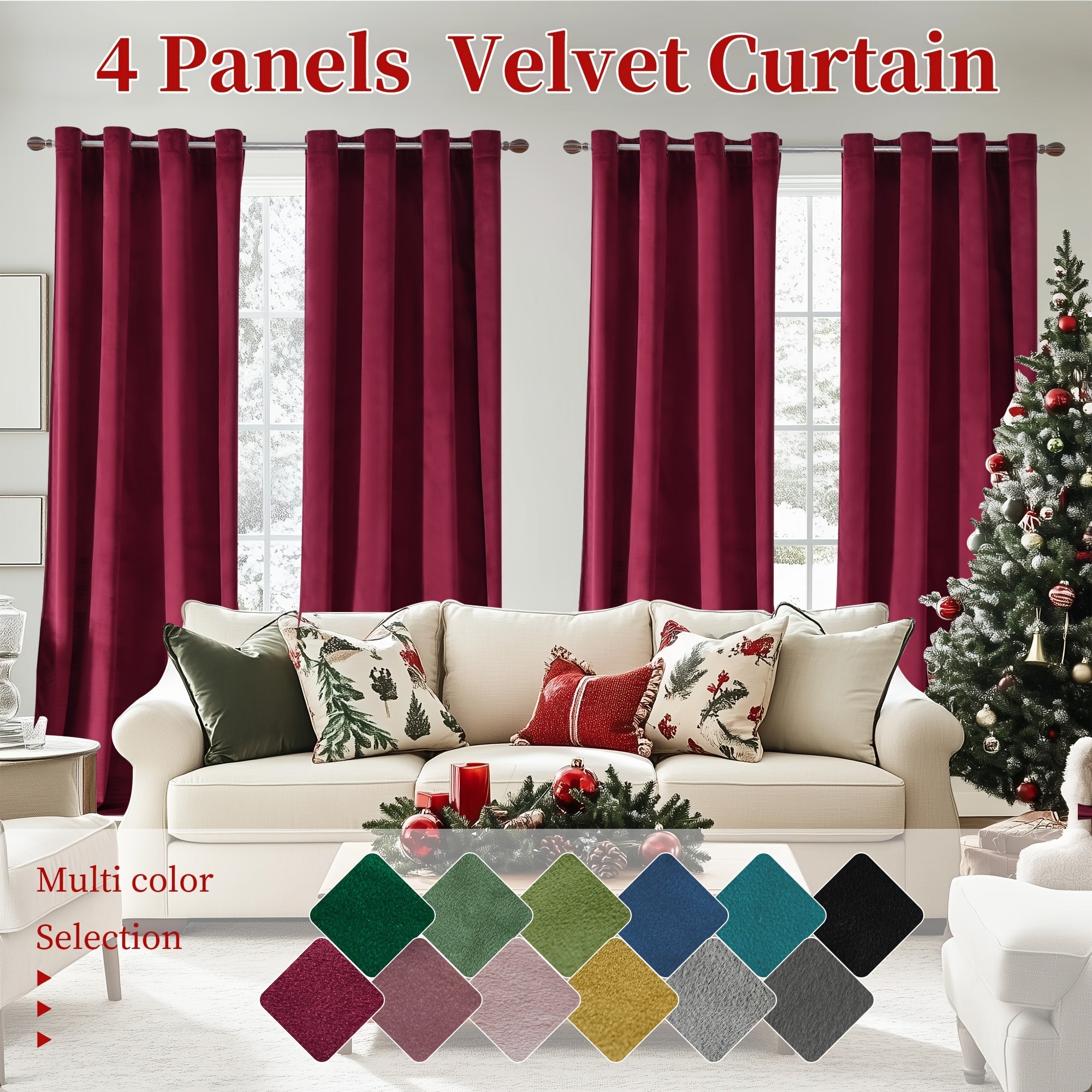 Blackout Curtains 4 Panels Velvet Thermal Insulated Noise Reducing Grommet Top Room Darkening Drapes for Living Room Bedroom Decor