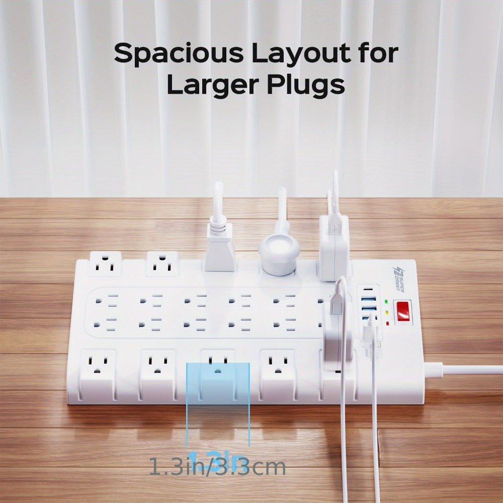 Power Strip Surge Protector 28-in-1 with 22 Widely Spaced Outlets 5 USB-A 2 USB-C Ports 2100 Joules Flat Plug Wall Mountable 6.48FT 14AWG Heavy Duty Extension Cord for Home Office
