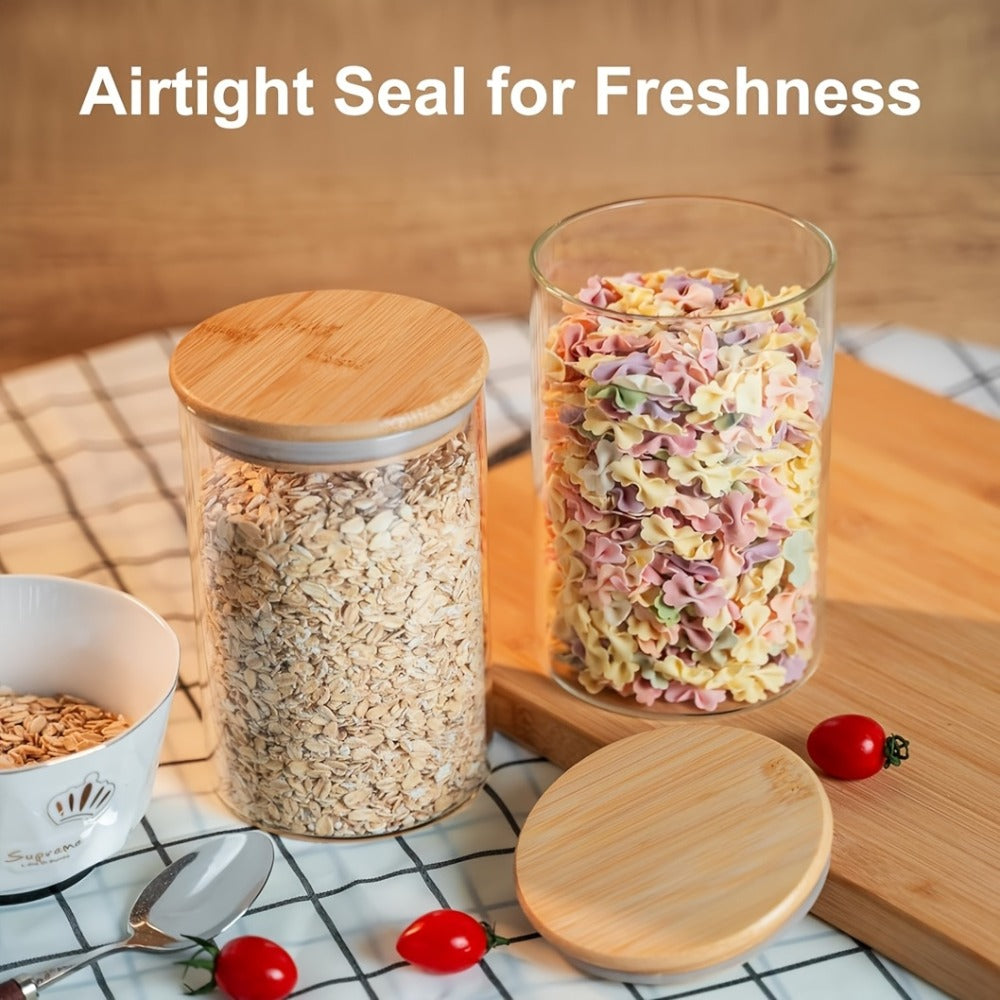 Glass Food Storage Containers Set of 6 with Bamboo Lids & Labels, 32oz Airtight Clear Glass Jars for Pantry Kitchen ¨C Flour Sugar Tea Coffee Spice Herbs