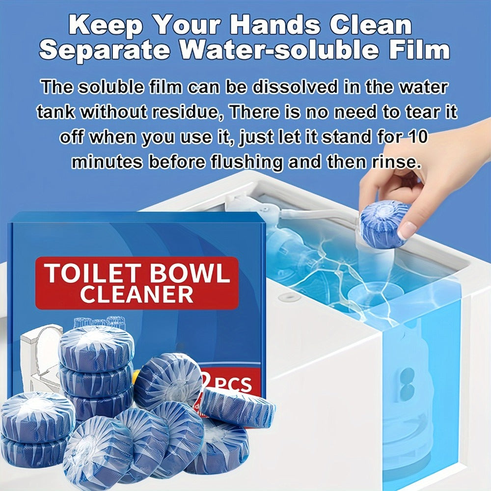 Blue Automatic Toilet Bowl Cleaner Tablets 20/24/48pcs - Low Odor Fresh Scent Powerful Stain Removal Long-Lasting Deodorizer, Safe for Plastic Surfaces, Easy Use for Home & RV Toilet Cleaning
