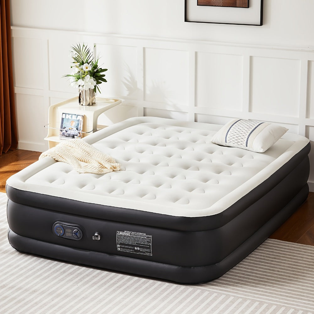 Air Mattress with Coil Beam Support | 660 lbs Capacity Plush Velvety Top Non-Slip Bottom - Guest Bed Inflatable Mattress for Camping & Home, Multiple Sizes & Heights, Stable on Floors & Carpets