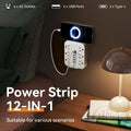 Wall Power Strip 12-in-1 with 6 AC Outlets & 6 USB Ports (2 USB-C) ¨C Compact Space-Saving Plug, 110-130V US Plug for Home & Office ¨C White & Black
