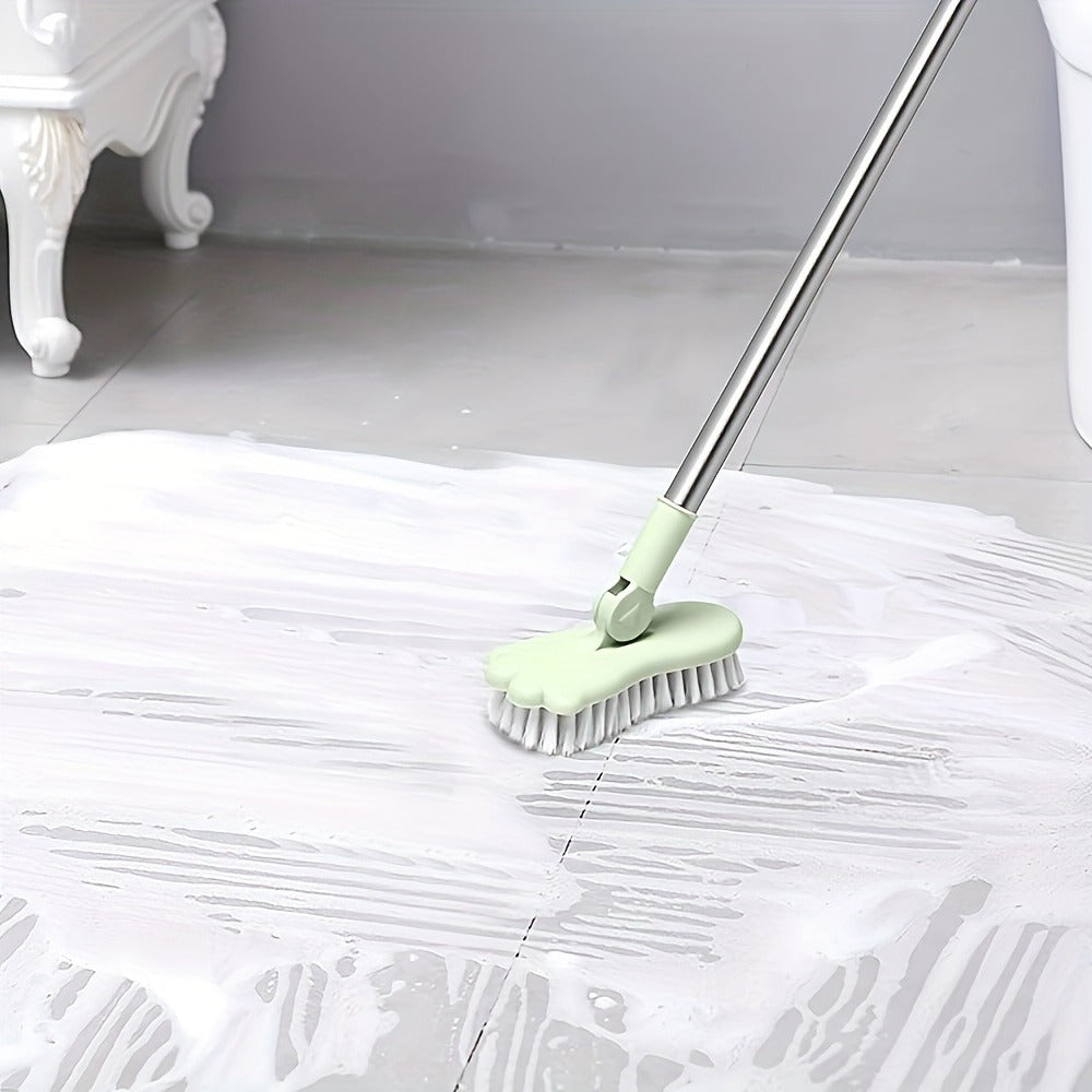 Long Handle Floor Brush with Rotating Head ¨C Bathroom Tile Scrubber, Adjustable Rod, Kitchen & Bathtub Cleaning Brush, 120cm/47in, Green
