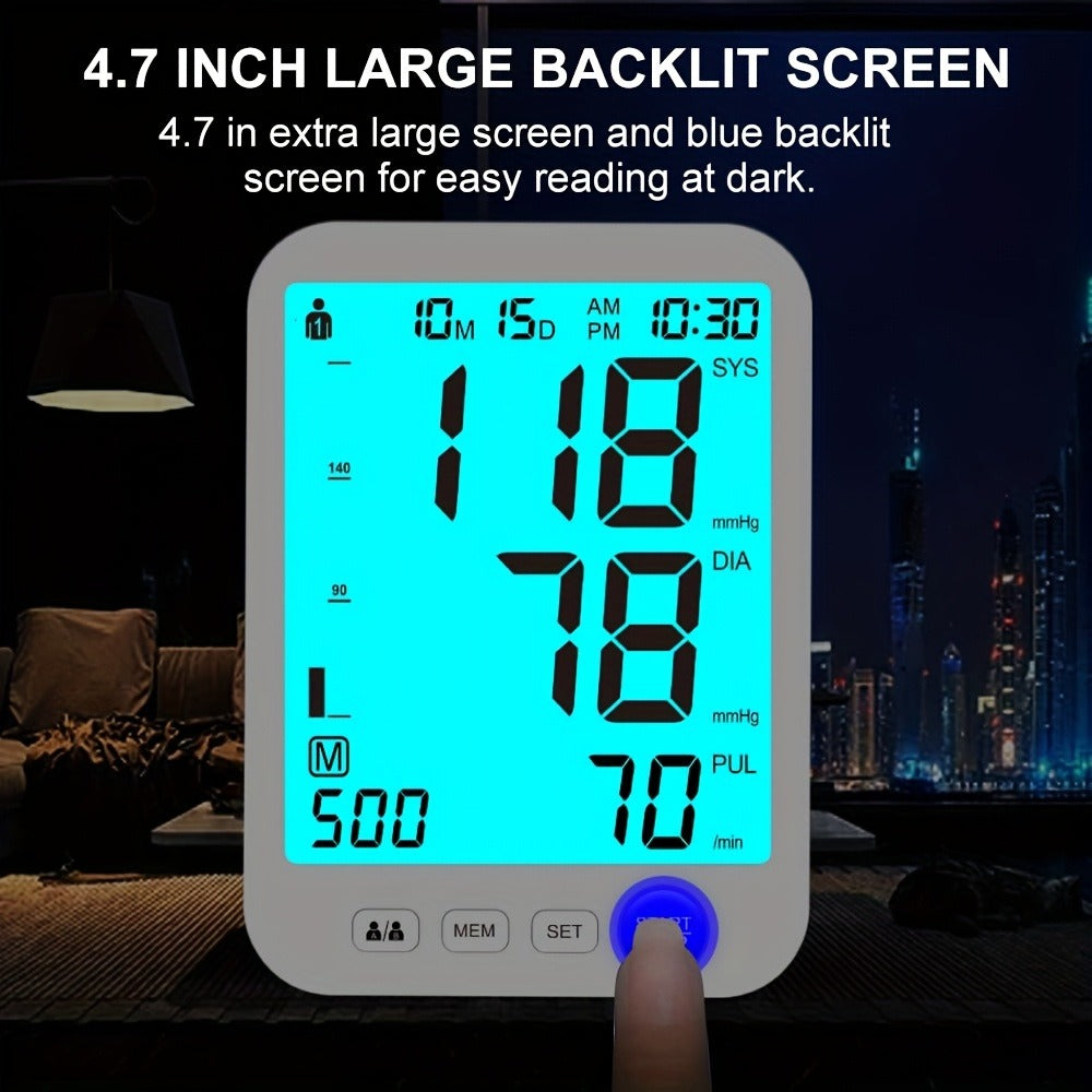 Upper Arm Blood Pressure Monitor Automatic ¨C Large LED Backlit Screen, Extra-Large Cuff, 1000-Reading Memory for 2 Users, One-Button BP Machine for Home Hypertension Management