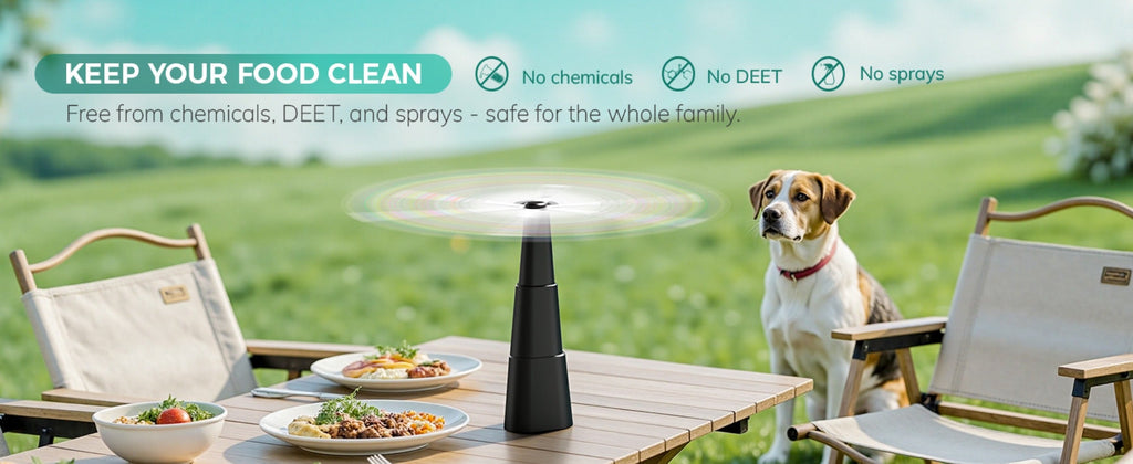 Outdoor Food Fan 4-Pack Battery Powered Silent Table Fan with Hook for Picnic BBQ Patio Party Restaurant Desktop Home Food Protection Black