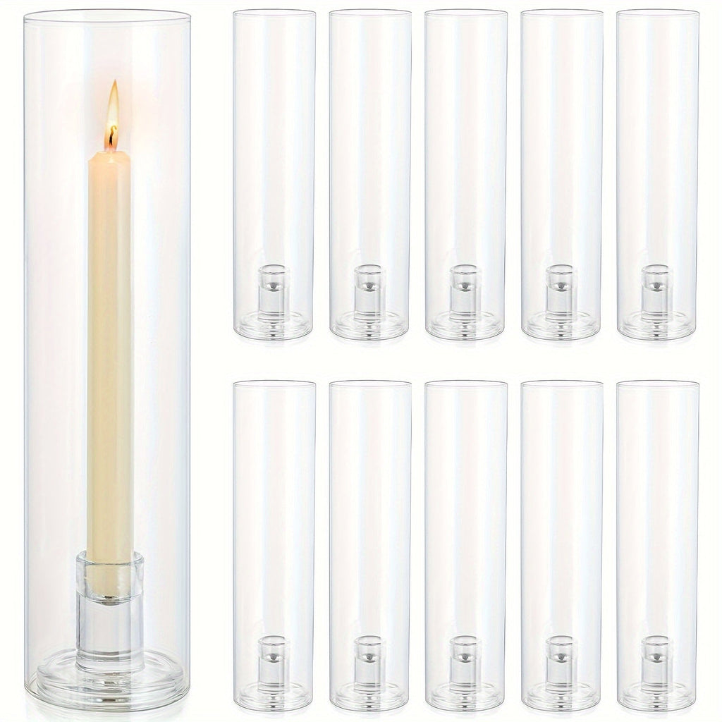 Hurricane Glass Candle Holders for Taper Candles | 11.8 Inch Tall Clear Cylinder Windproof Candlestick Stand for Wedding, Party, Christmas, Halloween & Home Decor - 2pcs / 10pcs Set