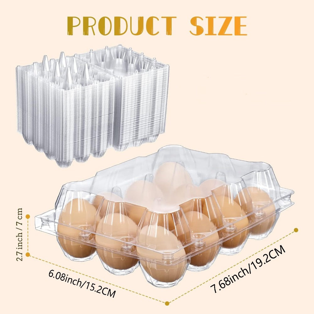 52/104-Pack Clear Plastic Egg Cartons Bulk with Sticker Labels - Reusable 12-Count Egg Containers for Home Farm Market Display