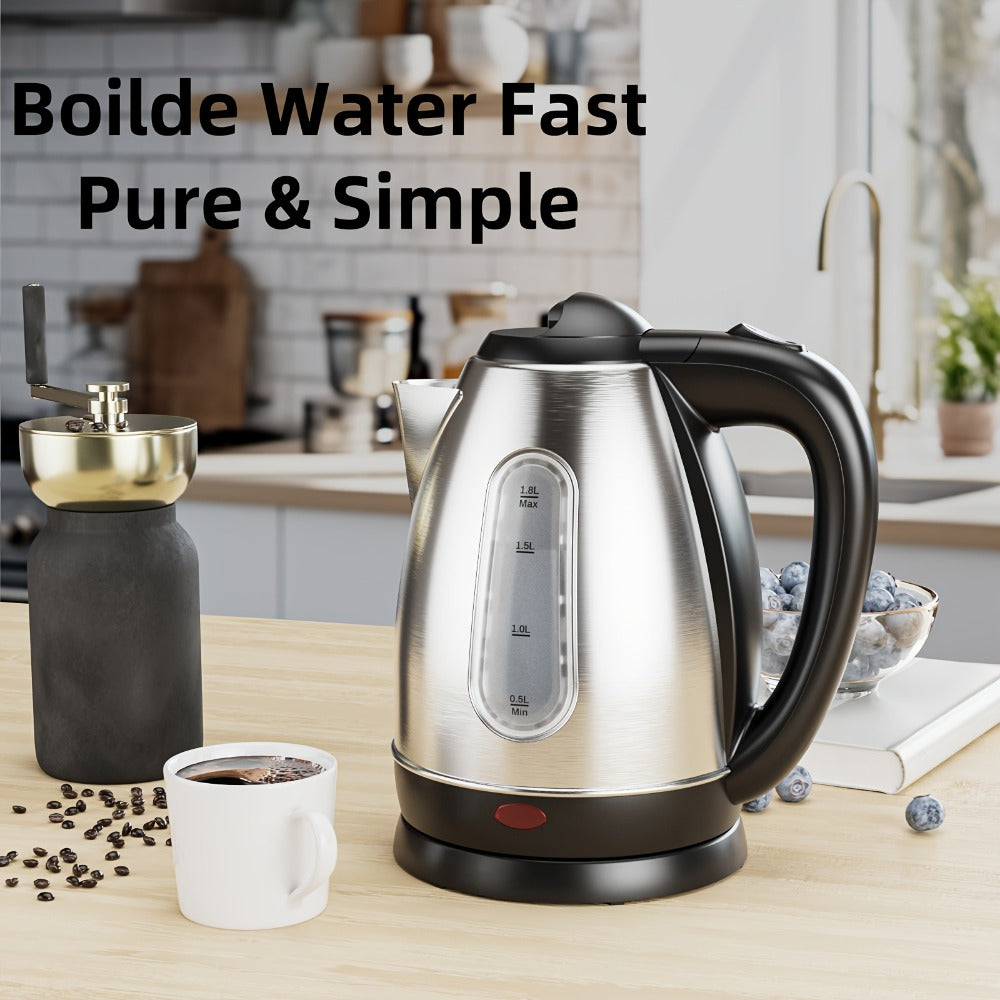 Electric Kettle 1200W Fast Boiling 1.8L Stainless Steel BPA-Free Auto Shut-Off Boil-Dry Protection 360 Swivel Base for Coffee Tea Kitchen Camping Office Home