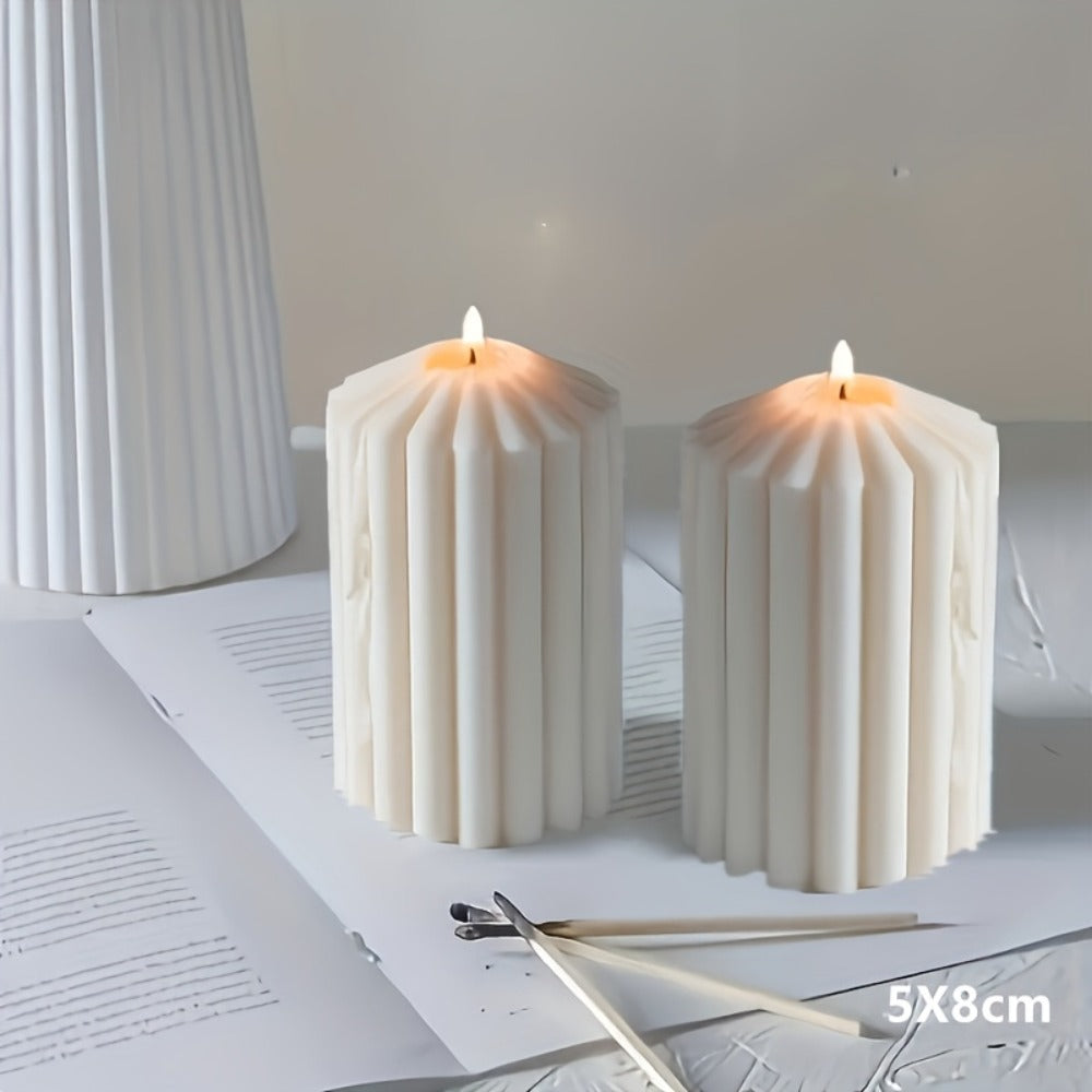Ribbed Soy Wax Pillar Candles 2-Pack White - 20 Hour Burn Cylindrical Candles for Home Decor, Wedding, Christmas, Valentine's Day & Birthday