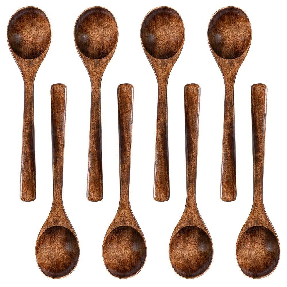 Wooden Spoons for Eating 8pcs ¨C 7.28 Inch Small Wood Teaspoons for Stirring Coffee, Tea, Honey, Cooking & Serving Soup Dessert, Wooden Spoon Set