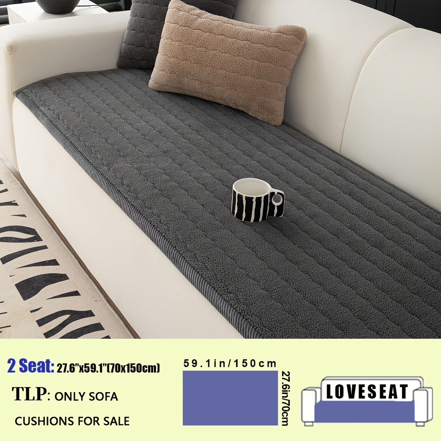 Plush Sofa Cover Bohemian Style Thickened Short Plush Non-Slip Machine Washable Pet Friendly Sofa Slipcover for Living Room Bedroom Office - Armrest Pad to 4 Seater