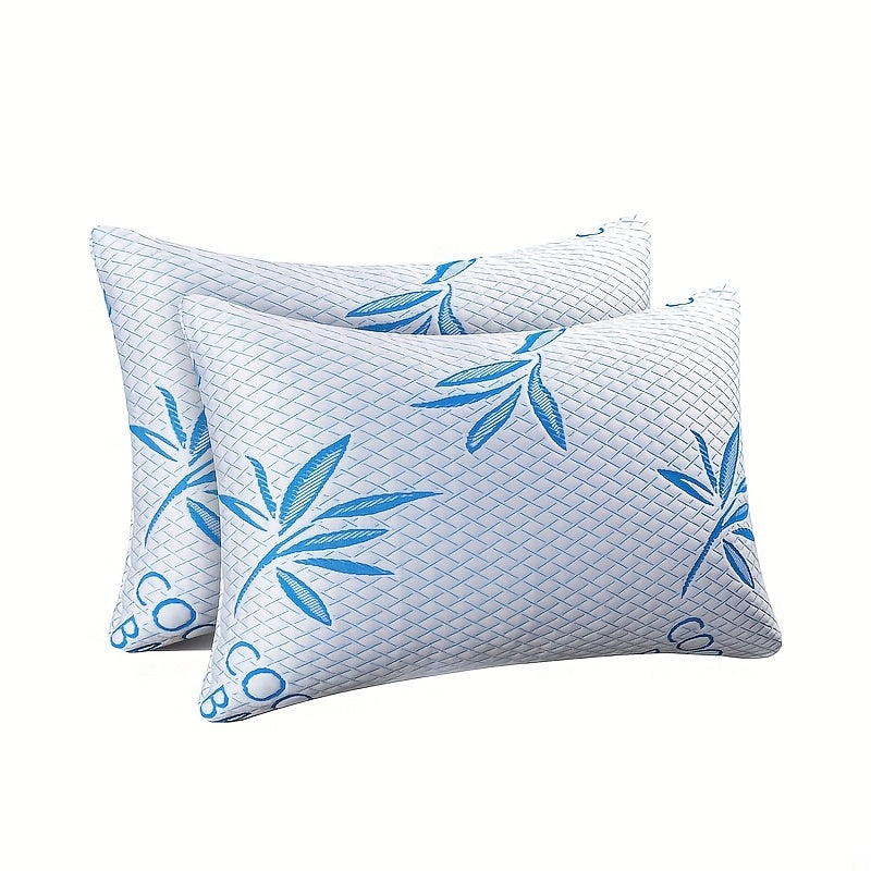 Bamboo Fiber Cooling Pillow Soft Breathable Bed Pillow for Sleeping Back Stomach Side Sleeper Machine Washable Cover Queen King Standard Size Single 2-Pack 4-Piece Set Hexagon Blue