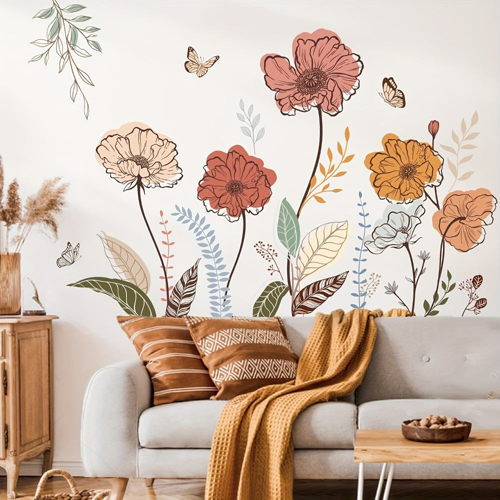 Bohemian Floral Wall Decals Self-Adhesive Wildflower Stickers for Living Room Bedroom TV Wall Art Decor ¨C Flowers & Fruits Peel and Stick Removable Wall Stickers Home Decoration
