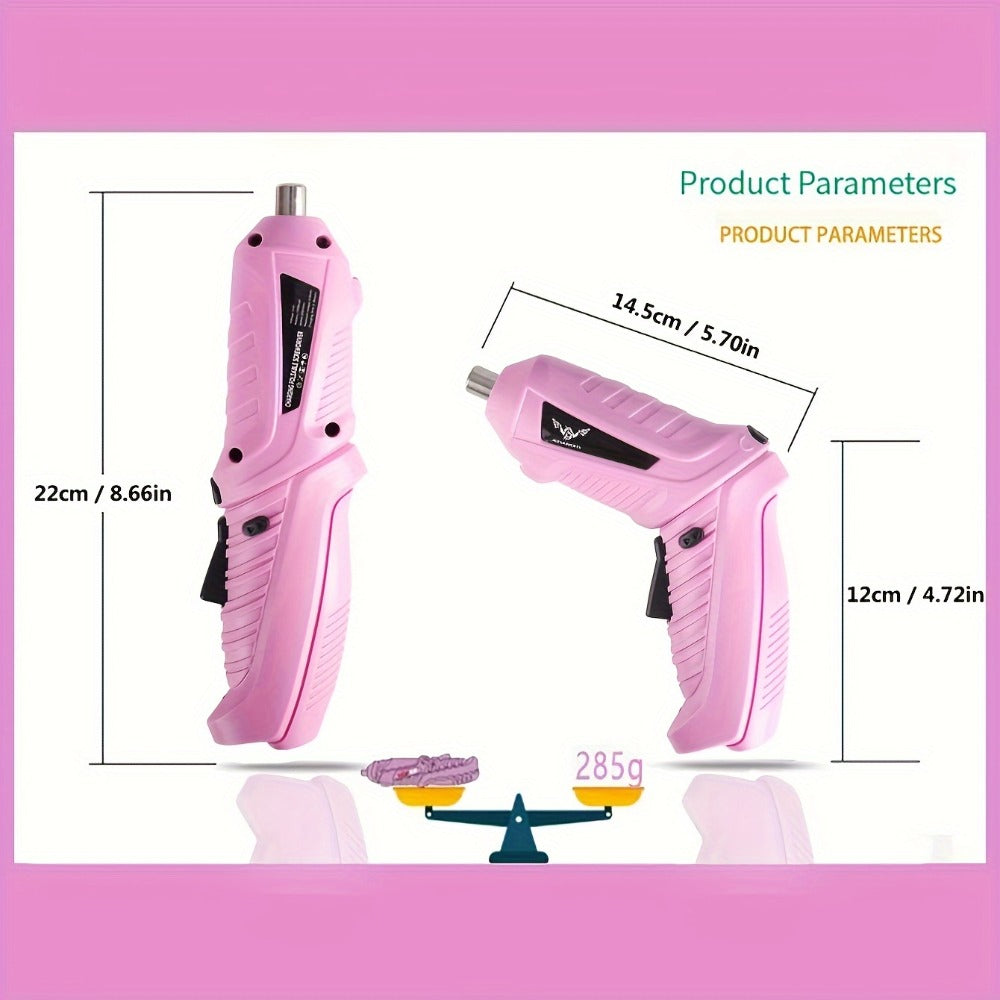 Pink Electric Screwdriver Set 47pcs 3.6V Cordless Drill Screwdriver Rechargeable 3.5Nm Torque with Front LED Light for Small Home Projects DIY Repair