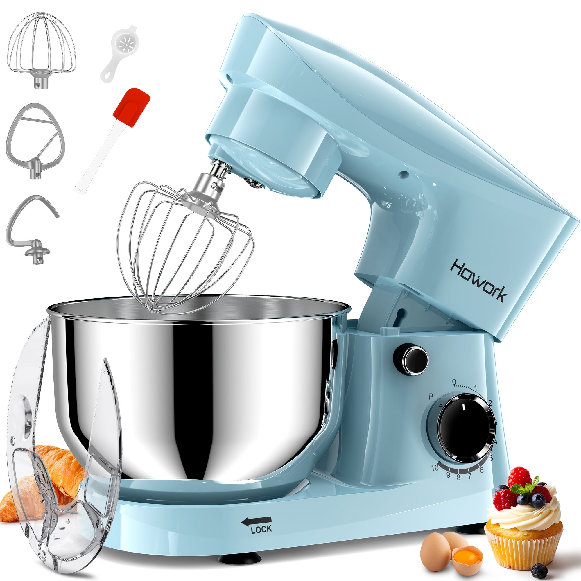 Stand Mixer 5QT, 10-Speed Electric Kitchen Mixer with Dough Hook, Flat Beater, Wire Whip & Pouring Shield ¡ª Dishwasher-Safe Attachments for Baking, Bread, Cake & Cookie Dough