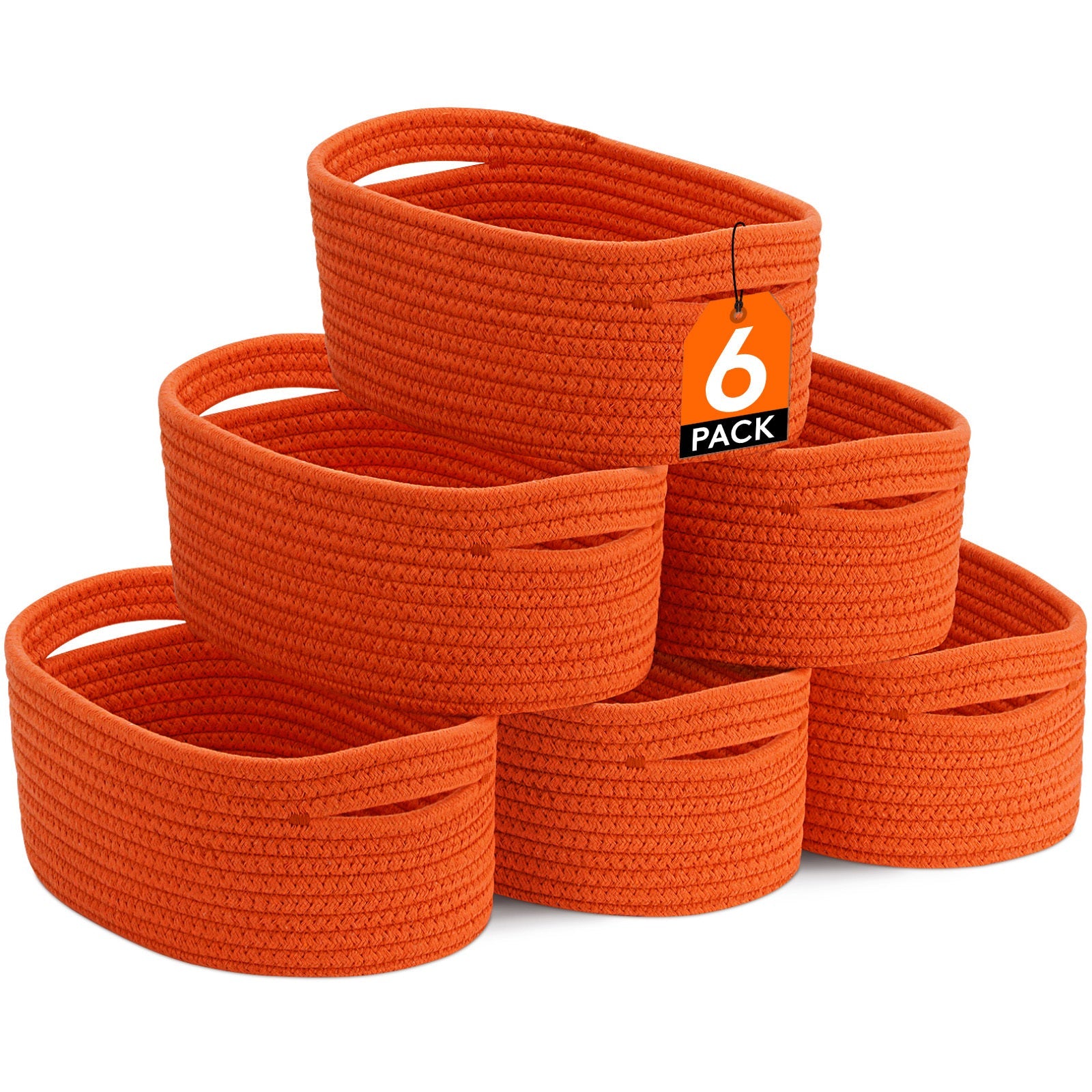 Woven Storage Baskets 6-Pack Cotton Rope Cube Bins 11x7x5¡± | Handmade Small Shelf Baskets for Organizing Closet Bedroom Living Room Playroom | Round Decorative Storage Caddy Multiple Colors