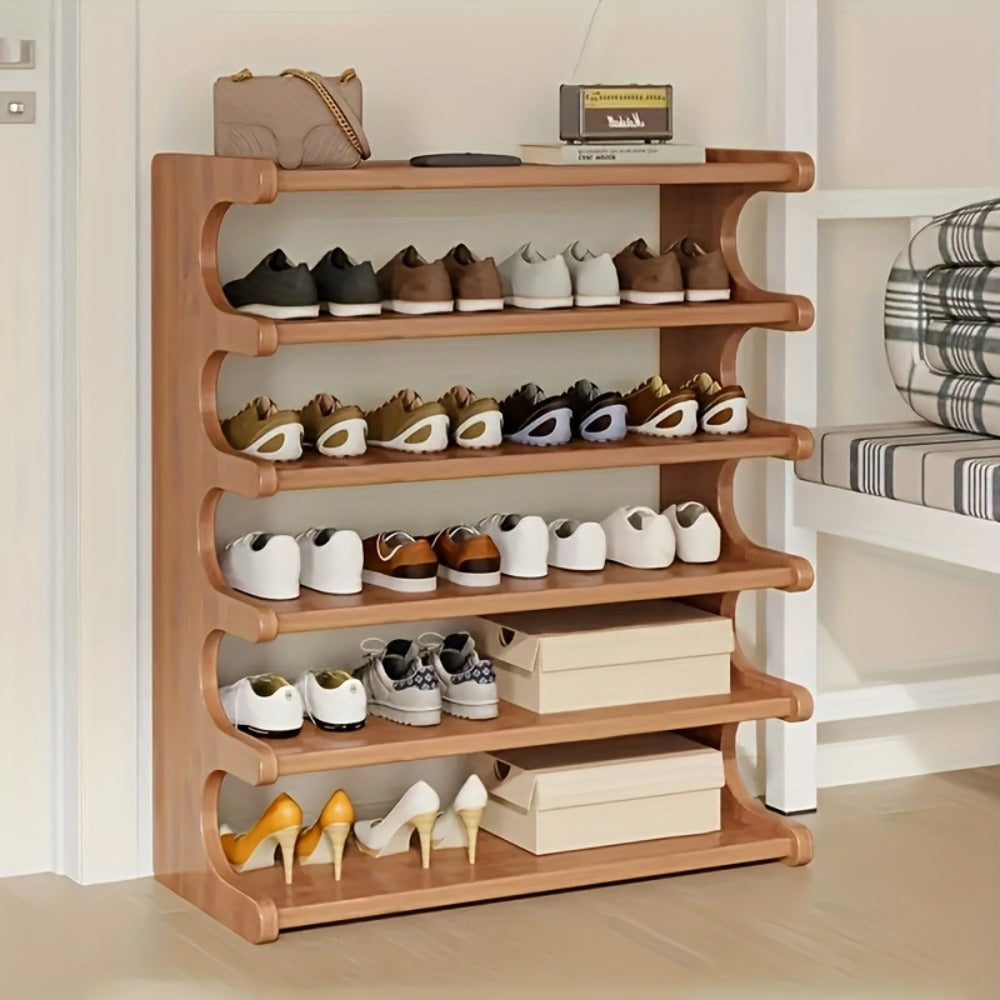 3/5/6-Tier Shoe Rack, Wood Grain Finish, Multi-Layer Freestanding Shoe Storage Organizer for Entryway, Hallway & Dorm Room, Easy Assembly, Space-Saving Design, Brown