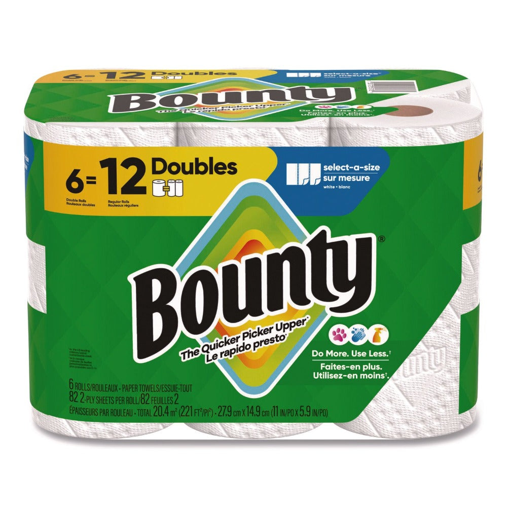 Bounty Select-A-Size Paper Towels 6 Double Rolls, 2-Ply 82 Sheets per Roll White Kitchen Paper Towel, Super Absorbent Quicker Picker Upper